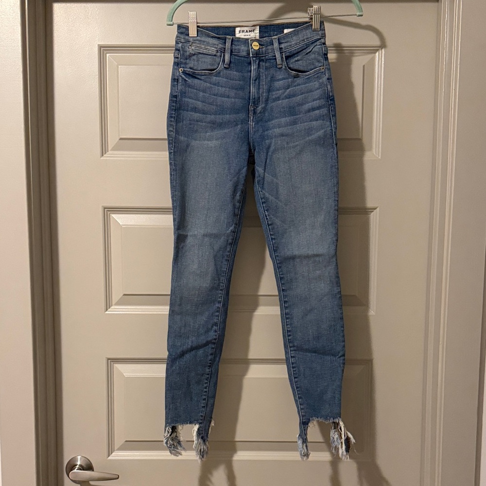 FRAME Distressed Blue Skinny Jeans